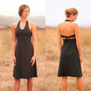 Patagonia Women’s Morning Glory Black Halter Tie Back Outdoors Midi Dress XS